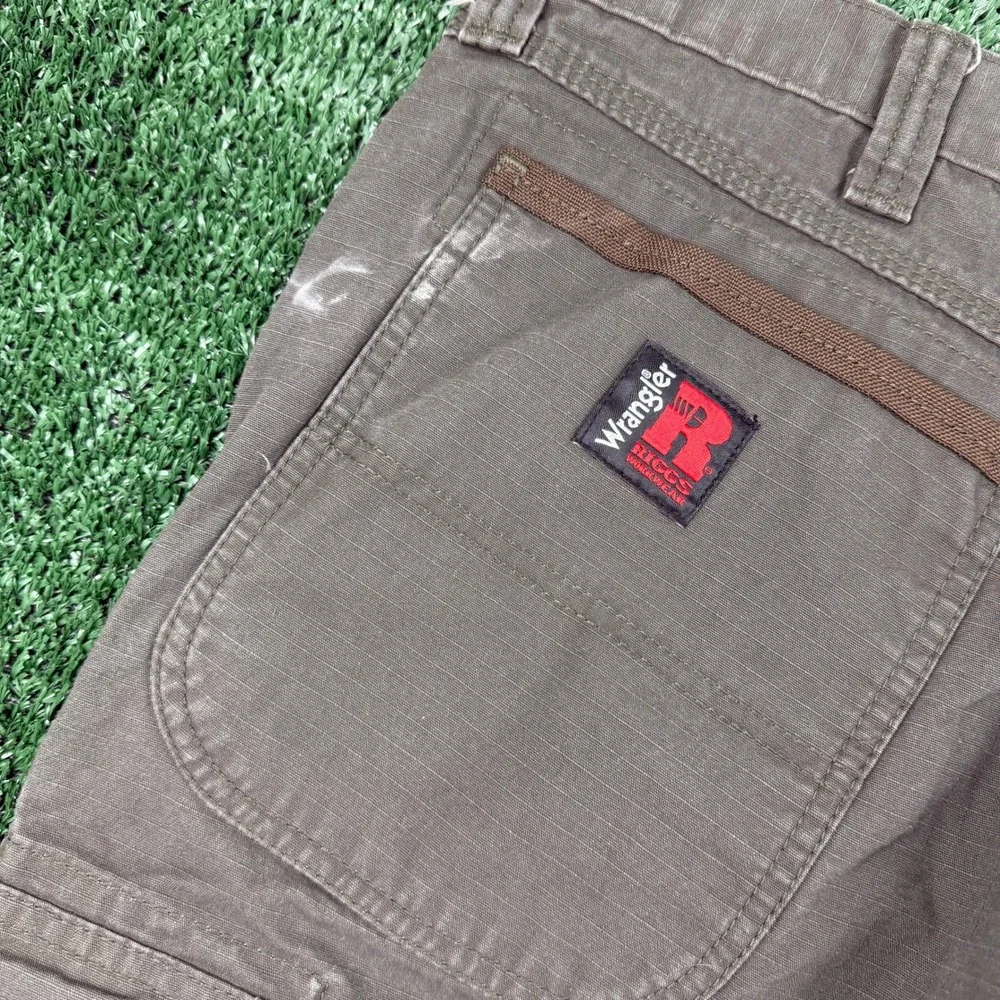 Wrangler Riggs Workwear Mens Ripstop Cargo Pants Olive Brown Straight Leg 37x31